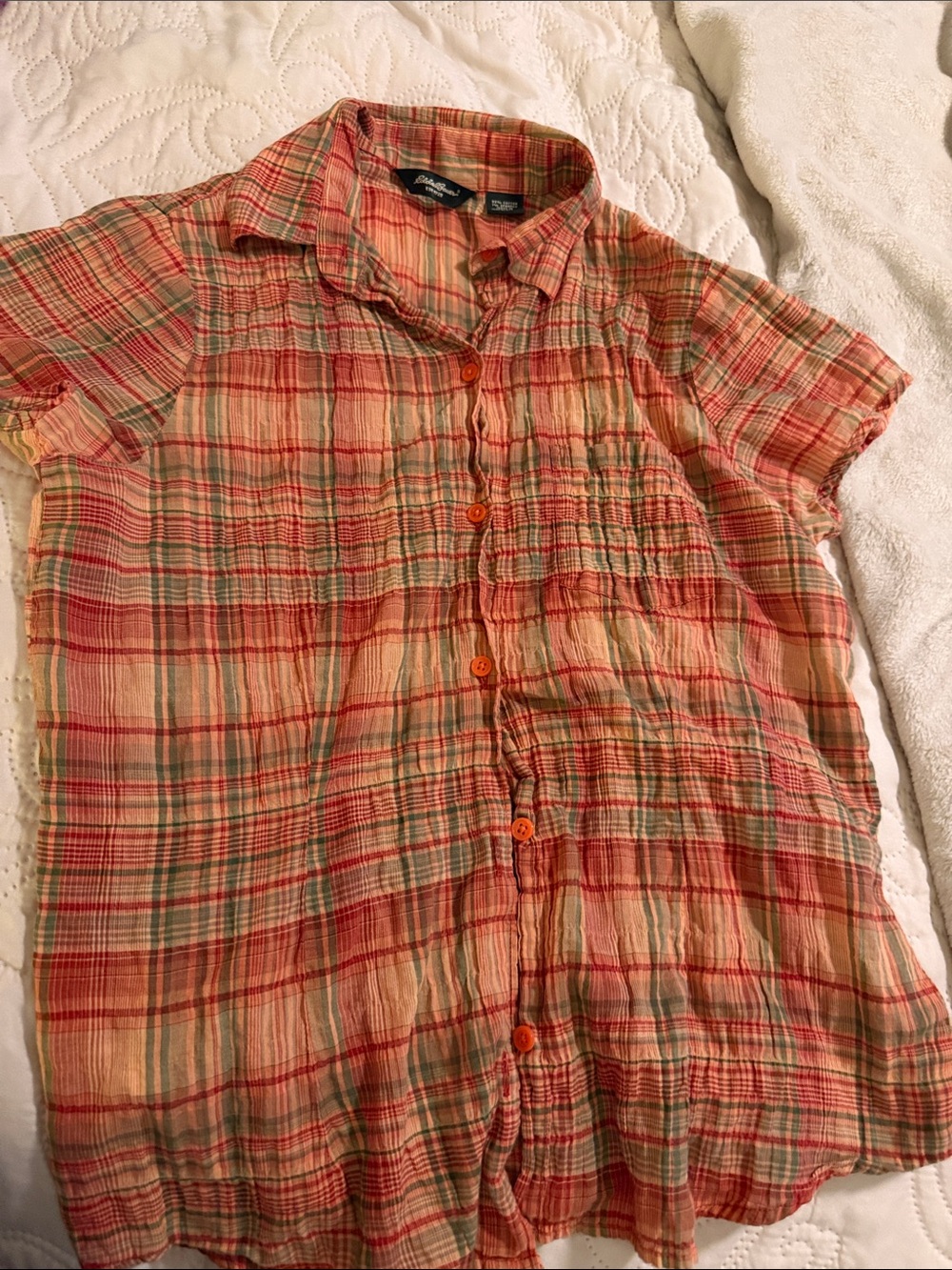 Eddie Bauer Orange Plaid Short-Sleeve Button Shirt